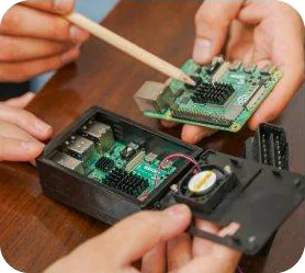 Hands-on work on a device’s circuit board